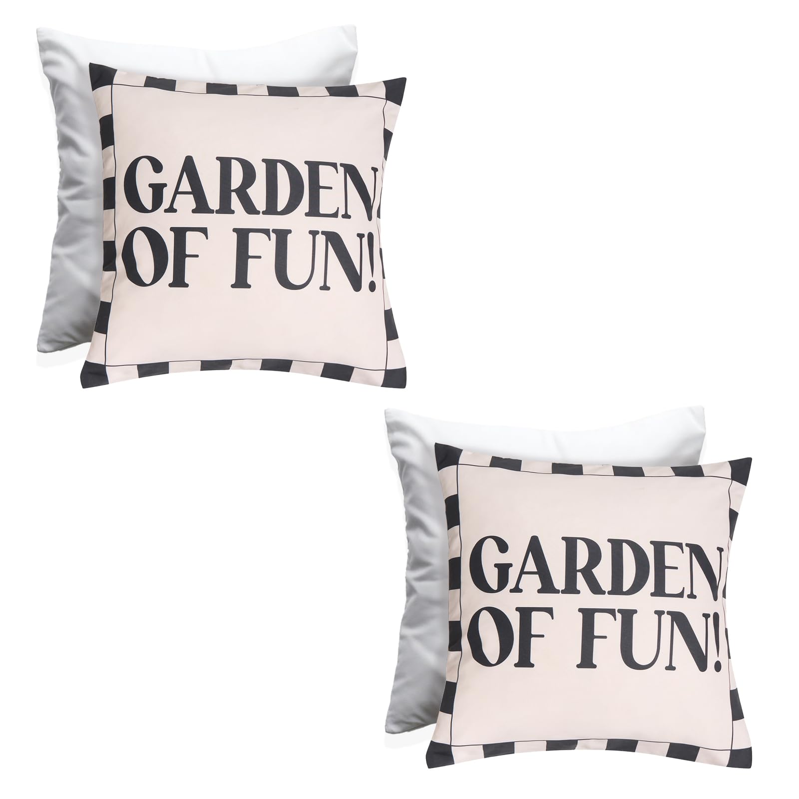 OHS Outdoor Cushion Filled 45 x 45 Set of 2 Decorative Garden of Fun Slogan Garden Cushions Waterproof Home Decor Soft Outdoor Seat Cushions Covers Included with Invisible Zipper, Monochrome