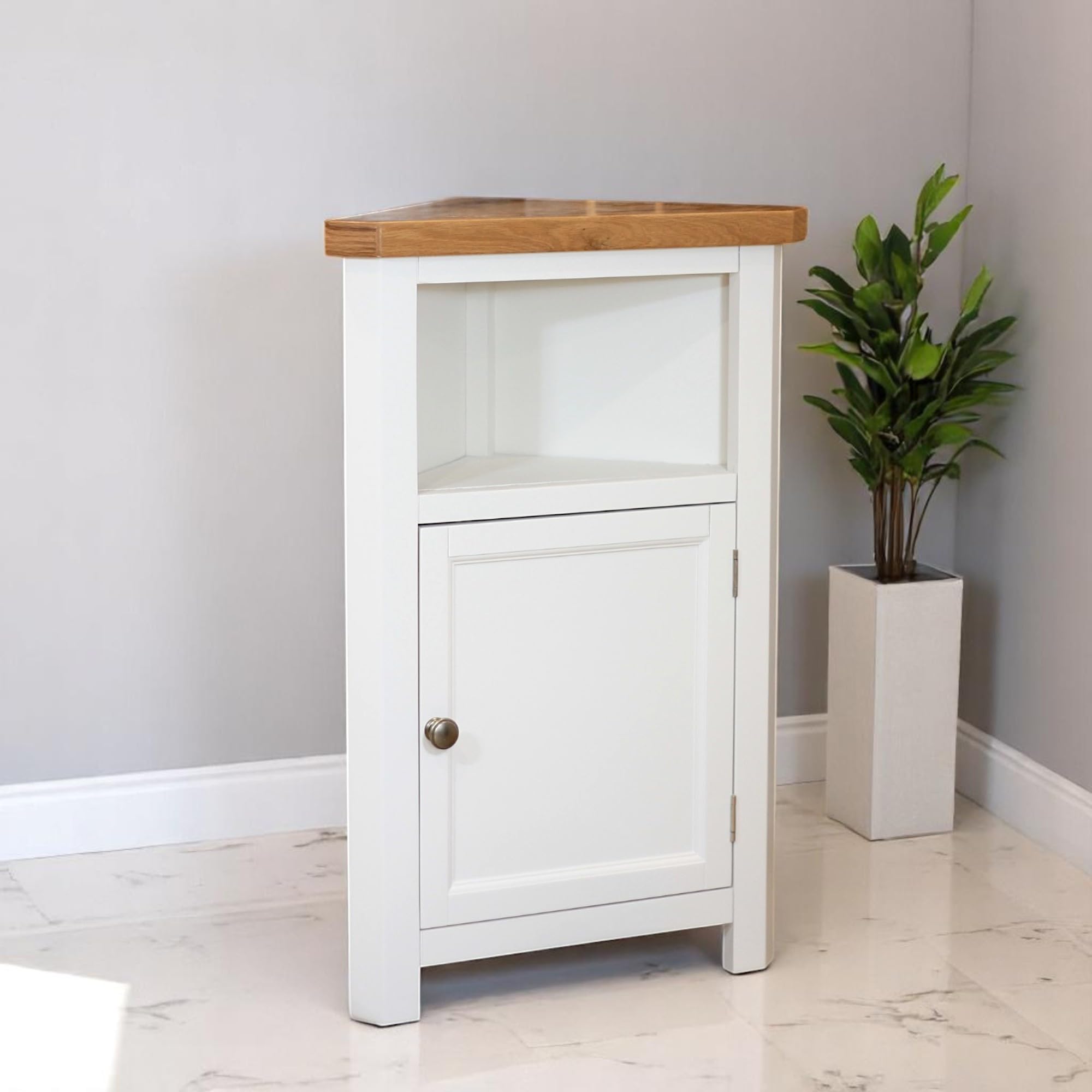 GROFurniture Snow White finish Tall Corner Cabinet, Triangle Unit open compartment with shelf fit all Livingroom, Bathroom & Hallway, Sturdy Solid Built Corner Cabinet