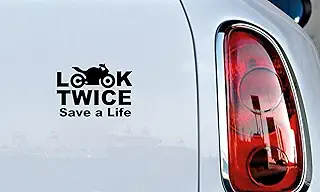 Look Twice Save A Life 皮肉な面白いステッカー 車、バイク、SUV、トラック、ヘルメット、ノートパソコン、ウォーターボトル、ノートブック、デカールウィンドウ、ギター、スケートボード、バンパービニール防水ステッカー 5インチ (ブラック)