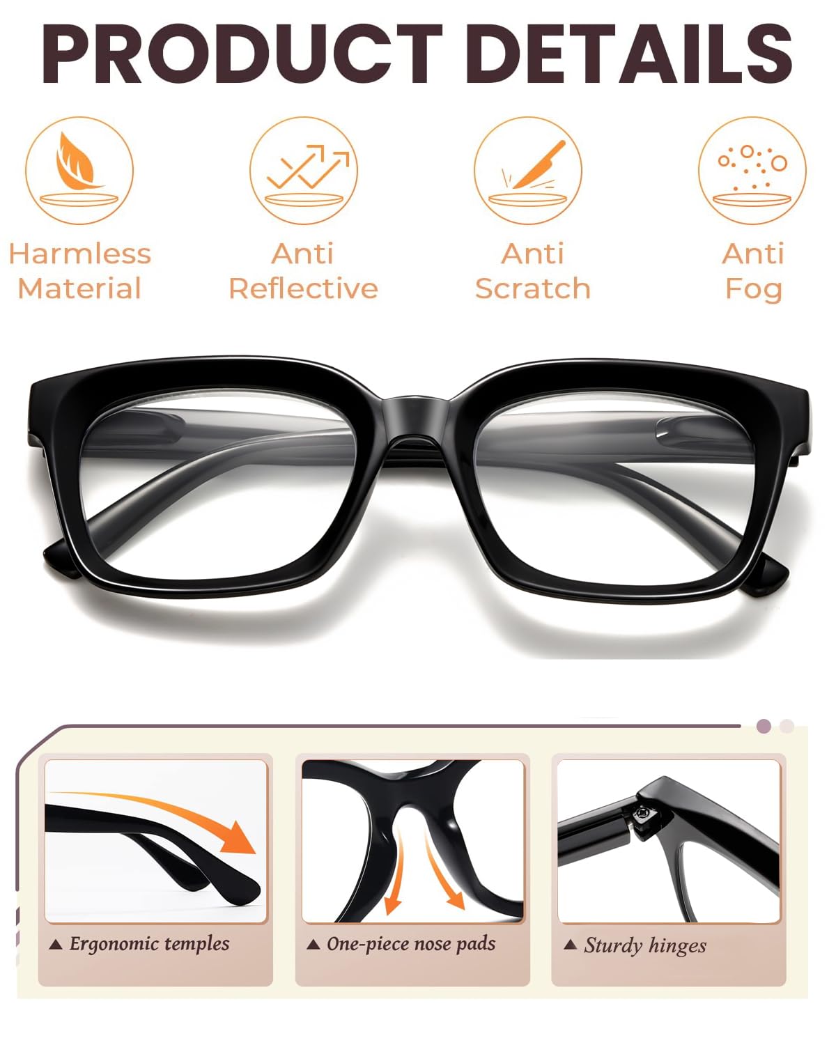 Occhiali Anti-Luce Blu Hubeye 2 Paia - Montatura Grande Nera Con Cerniere A Molla - Uomo E Donna - Foto 6