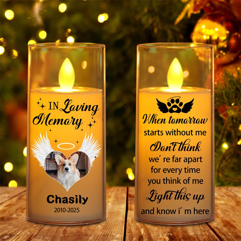 Reyrijf Personalized Dog Pet Memorial Candle, Custom Photo LED Lamp, Bereavement Gift for Loss of Dog, Vintage Style, Plastic Material, Battery Operated, Outdoor Use