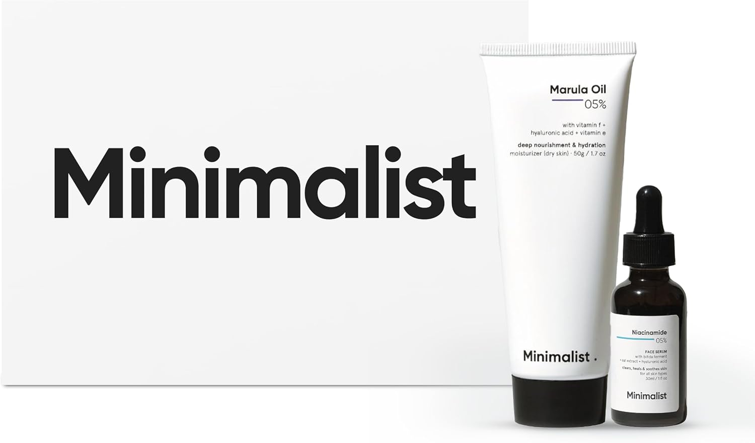 Minimalist Niacinamide 5% Face Serum & Marula Oil 5% Moisturizer Combo | Hydrating & Repairing Skincare Gift Set for Clear & Glowing Skin | Premium Gift Kit for Women & Men | For Dry Skin