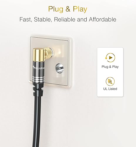 Miniatura 7 de BlueRigger Cable coaxial digital RG6 de audio y video (10 pies, 90 en ángulo a conector macho recto tipo F, triple blindado) - Cable coaxial para
