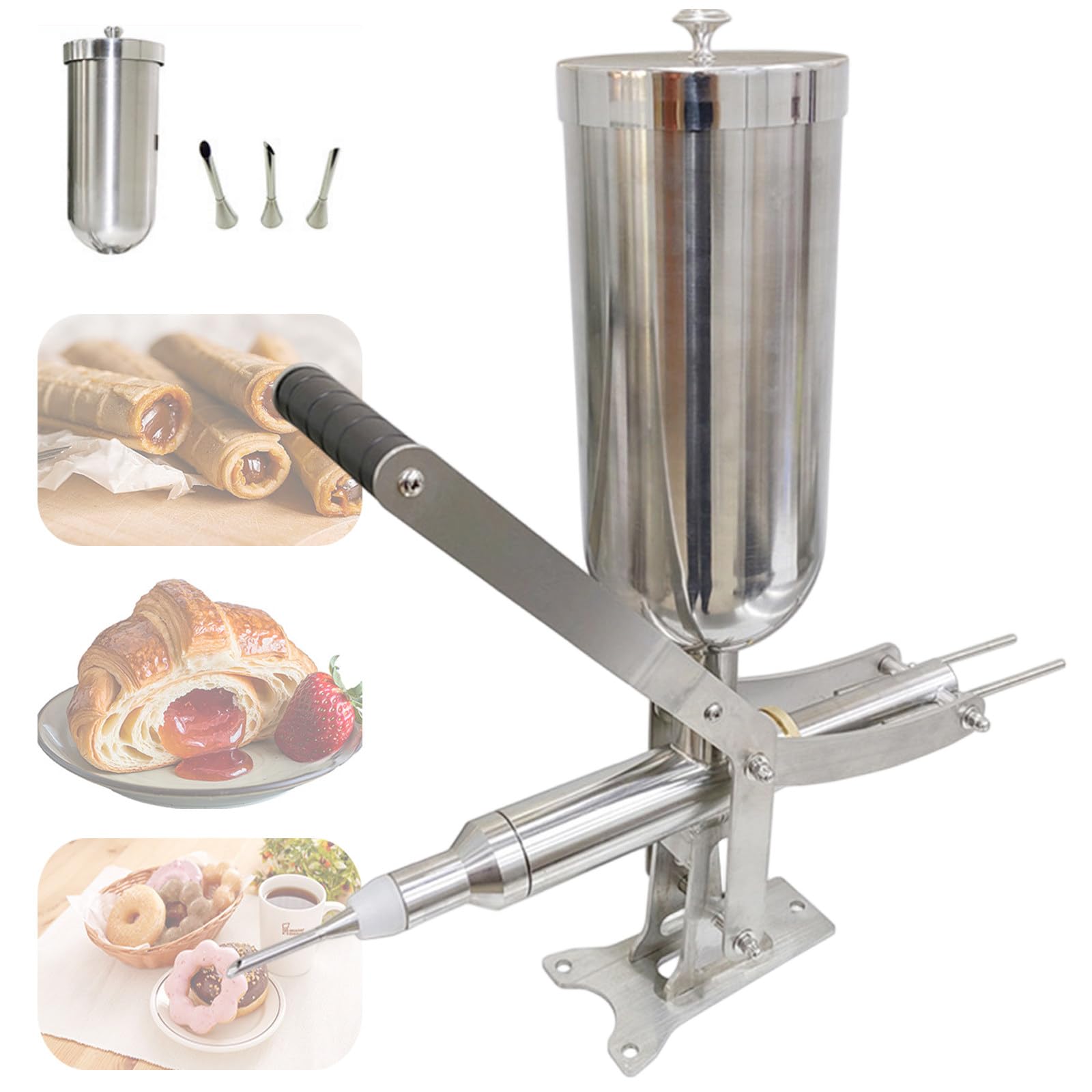 Máquina de llenado de donas comercial con 4 boquillas, máquina de llenado de gelatina y crema para uso en cocina o restaurante, ideal para necesidades profesionales de repostería y catering