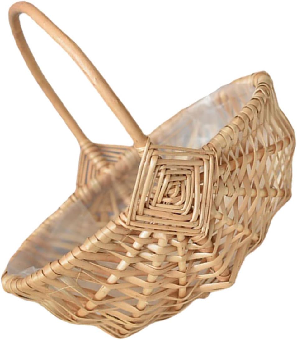 Handheld Artificial Flower Basket Wicker with Flat Stable Base