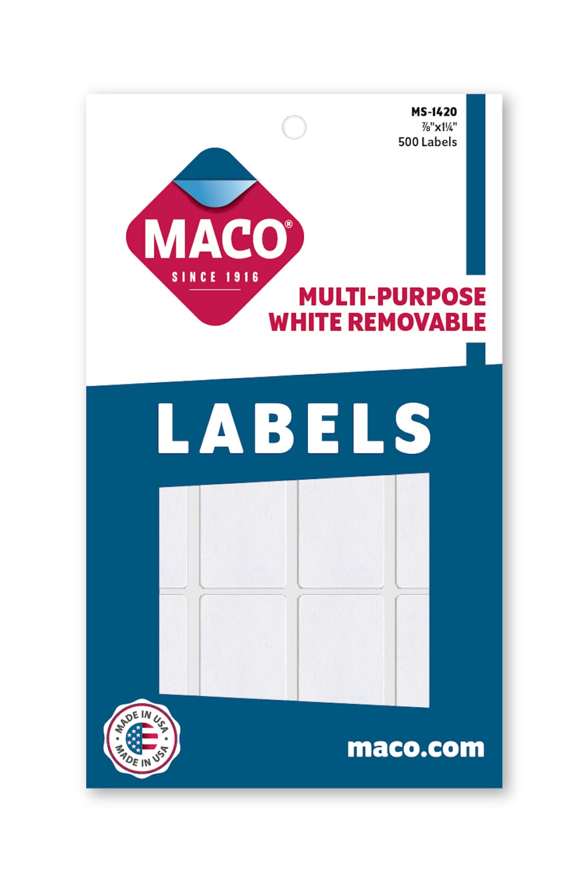 MACO White Rectangular Multi-Purpose Labels, 7/8 x 1-1/4 Inches, 500 Per Box (MS-1420)