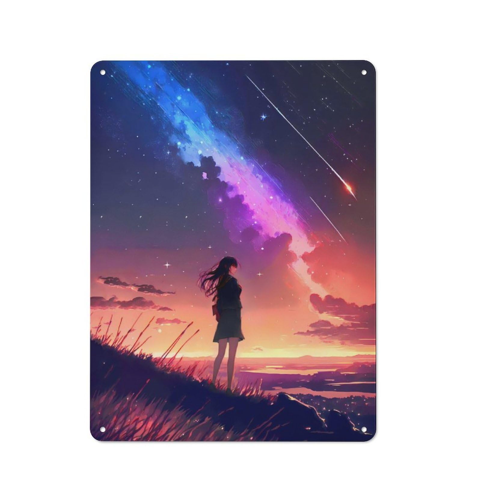 Junmoney Galaxy Anime Sunset Hill 40X30cm Vintage Metal Plaque With For Garage Or Workshop, A Christmas Gift For People Styling Garage And Workshop
