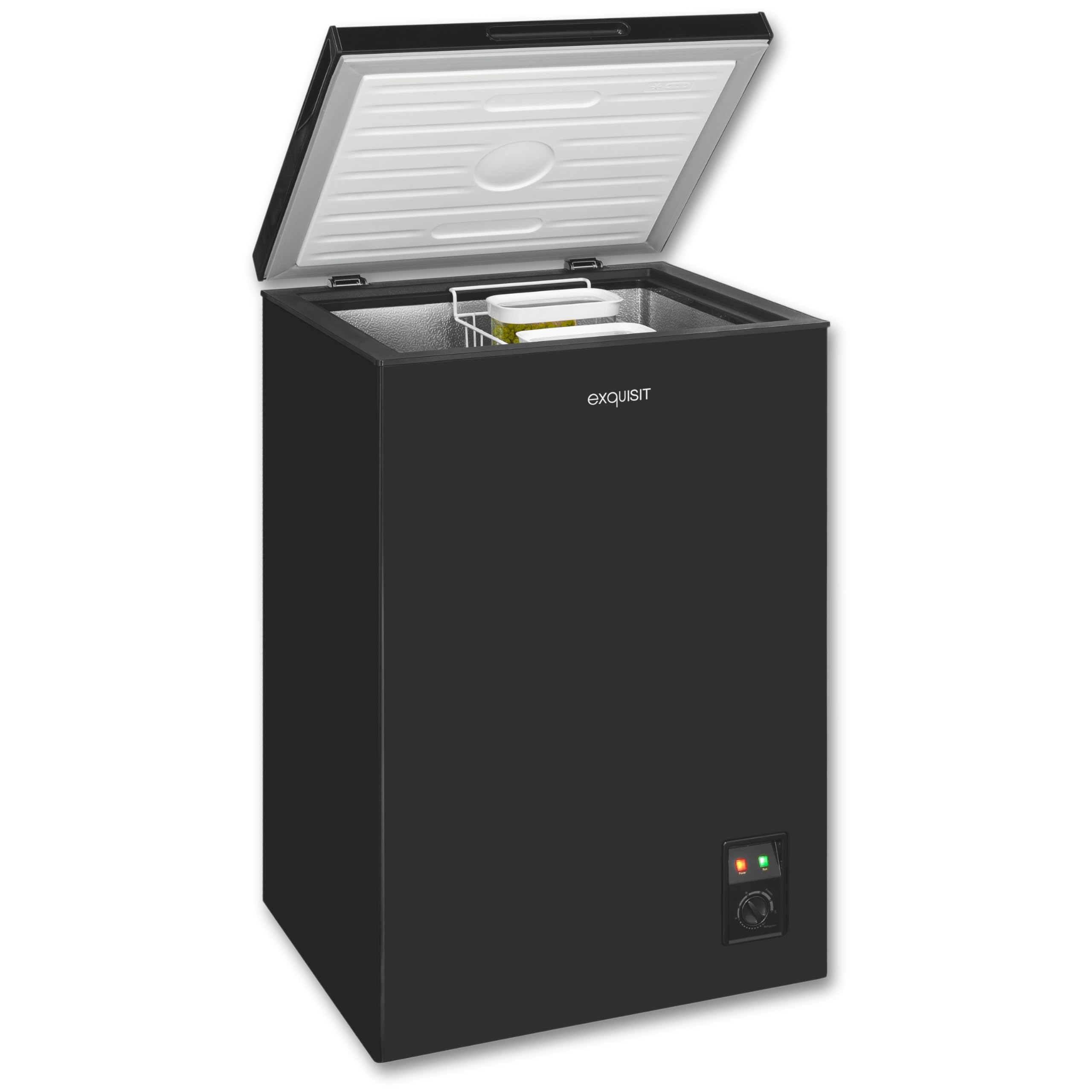 Exquisit GT100-050E Gefriertruhe 99L Tiefkühltruhe 2-in-1 Kühlen & Gefrieren Toplader 4-Sterne-Gefrierfach herausnehmbarer Gefrierkorb verstellbare Füße Temperaturregelung