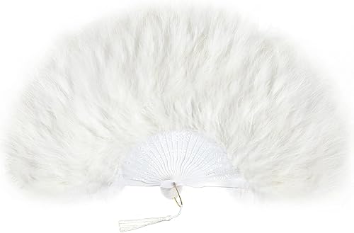 BABEYOND - Abanico de mano plegable estilo vintage de los años 20 con plumas de Marabou para disfraz de Halloween, baile, fiesta, fiesta de té,