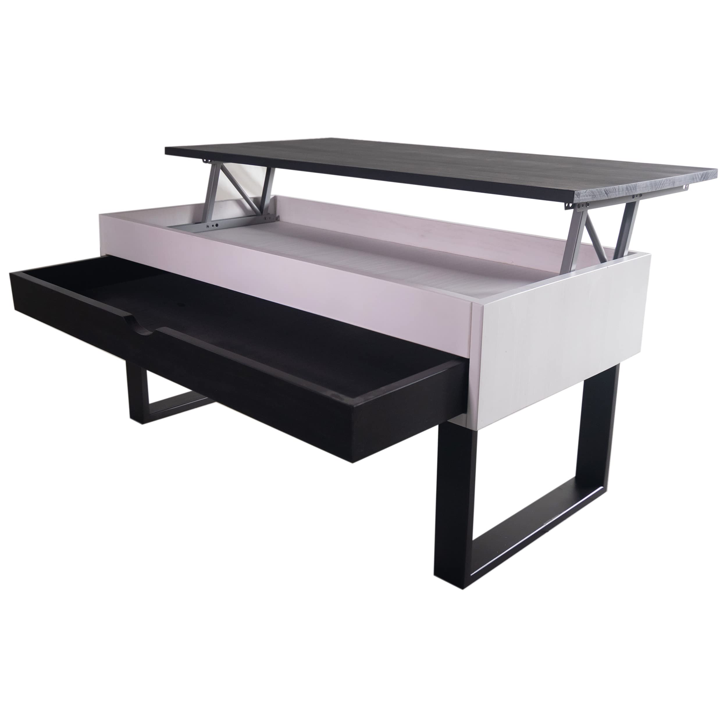 LoMasCasa - Tavolo da salotto da centro collezione Sonka sollevabile con cassetto scorrevole in legno naturale massiccio disponibile in bianco e nero - 100 x 50 x 48 cm