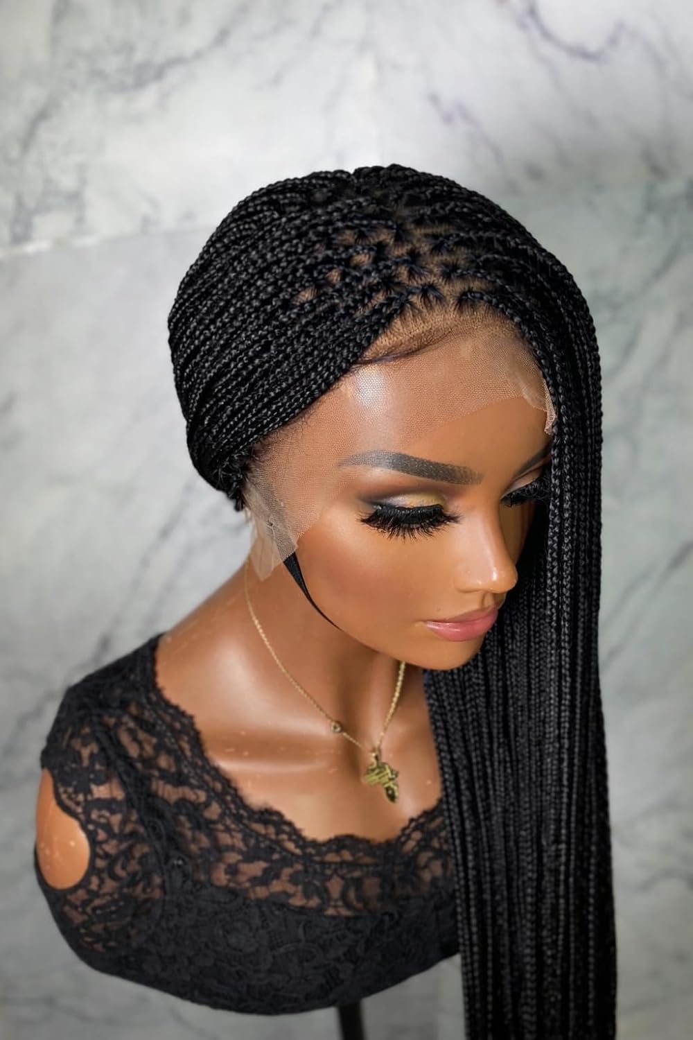 RITA – African Braided, Premium Full Lace Black Knotless Braided Wig for Women (28 Inches)
