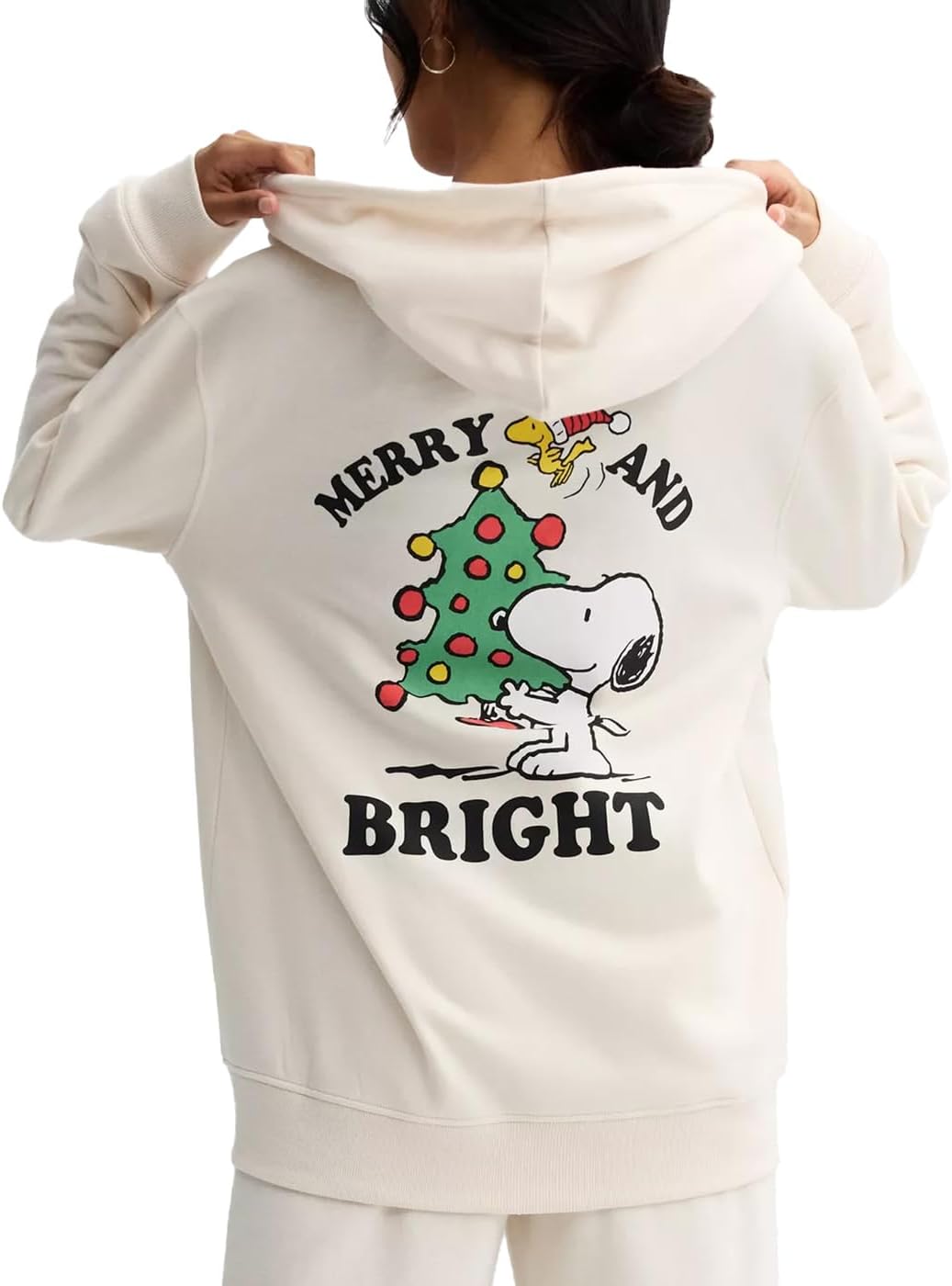 Peanuts Snoopy Woodstock Men's Hoodie Merry & Bright Front & Back Design