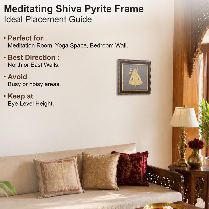 Image of Lord Shiva Wall Frame Gold Finish, Mahadev Spiritual Wall Art for Meditation, Home Temple & Vastu Decor