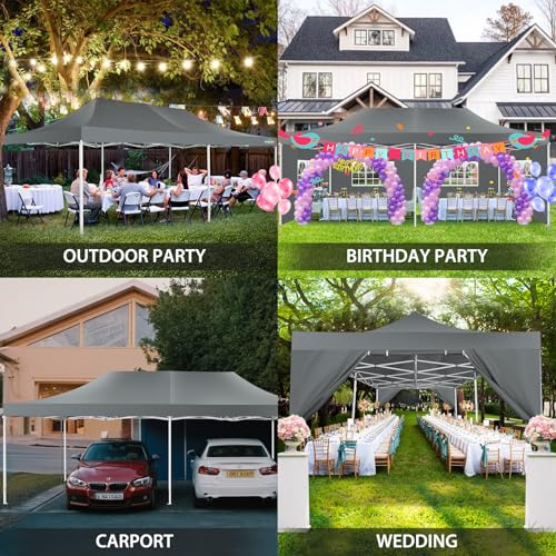 Image of COBIZI 13x26 Pop Up Canopy Tent,Heavy Duty Canopy(Gray with 6 Sidewalls)