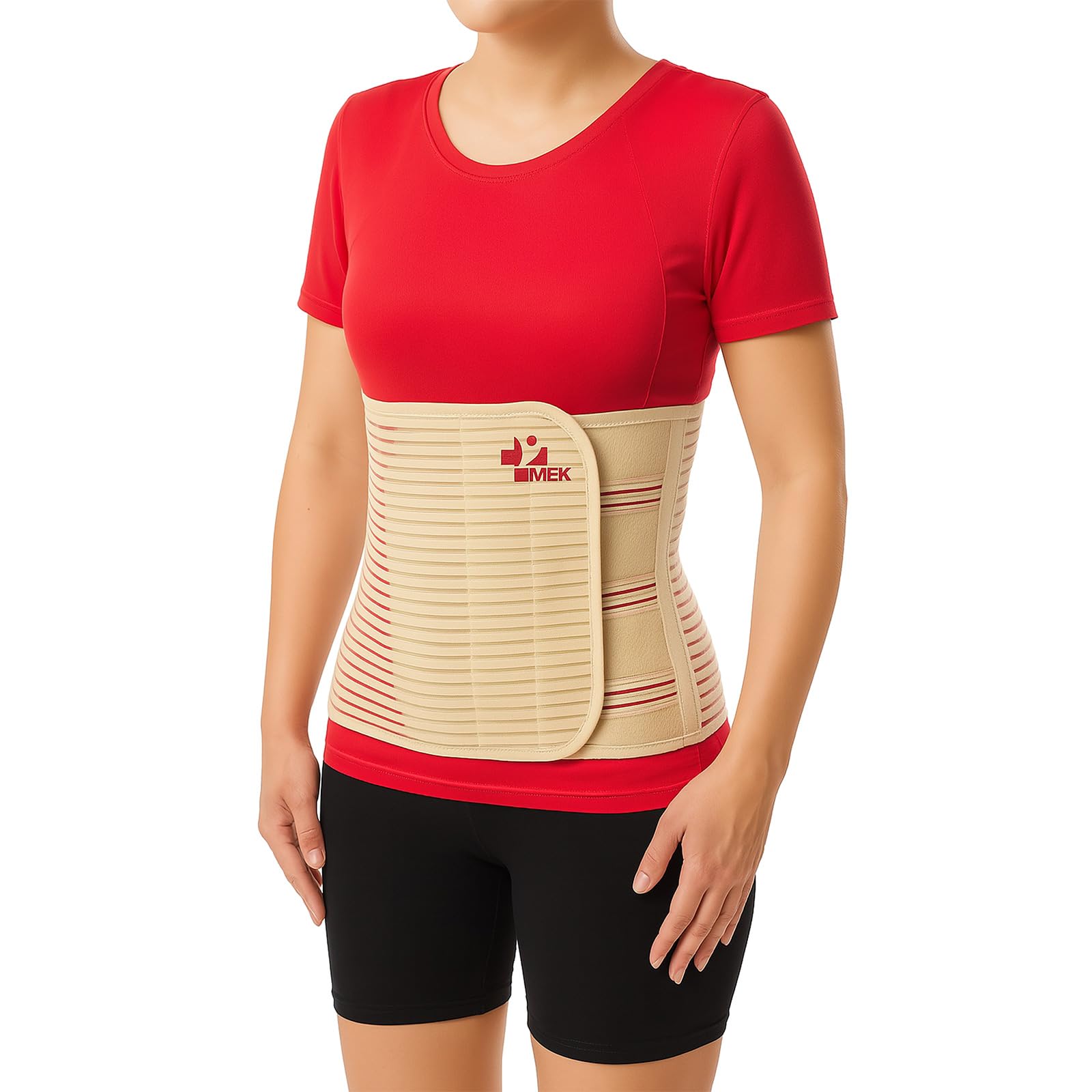 MEK 3002 Medizinische Bauchbandage mit Anti-Roll-System | Postoperativer Bauchgurt gegen Einrollen | 27 cm hoch, Atmungsaktiv, CE-Zertifiziert, **Beige (Hautfarben)** XL