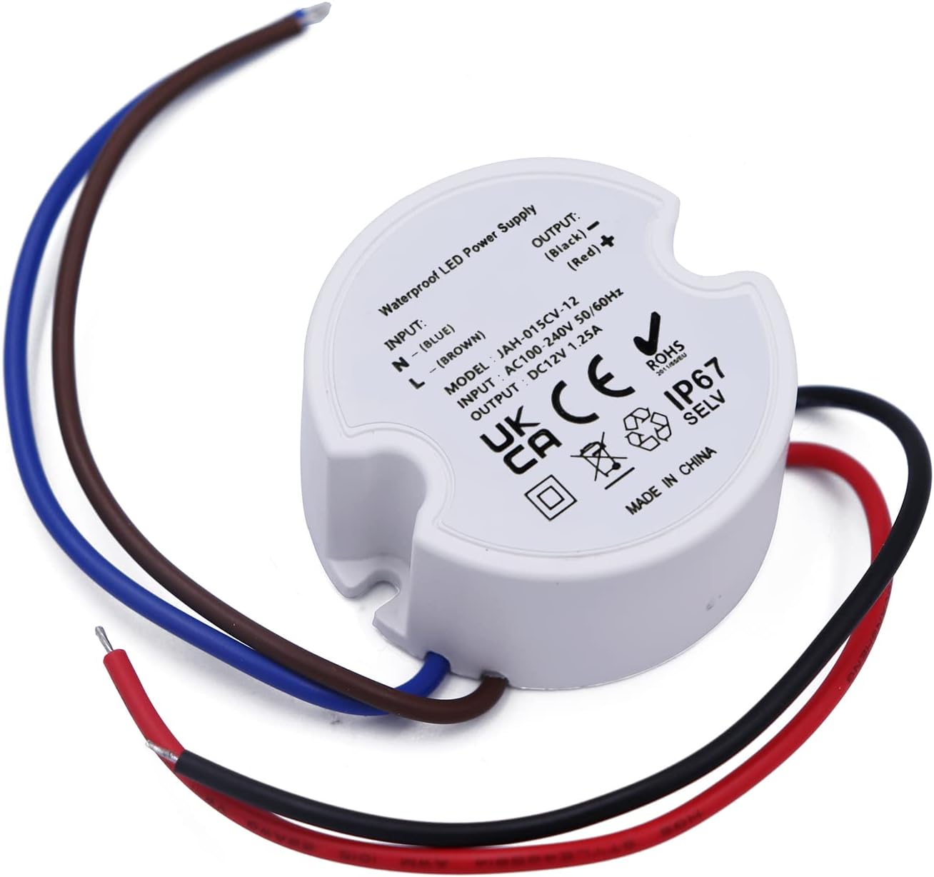 noobibabaIP67 12V LED Driver Transformer, 12V LED Transformers, 15W 1.25A Used for Under Cabinet Light, LED Strips, 1 Piece