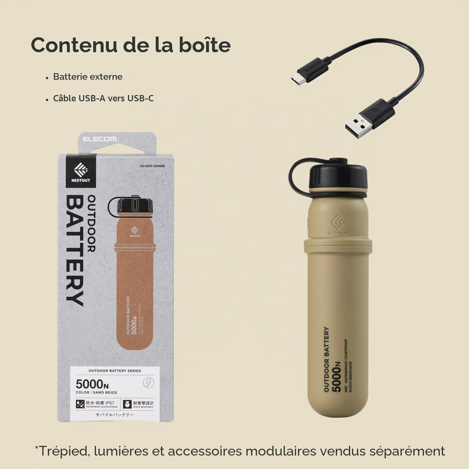 ELECOM NESTOUT 5000mAh Rugged Outdoor Power Bank, IP67 Waterproof, 15W