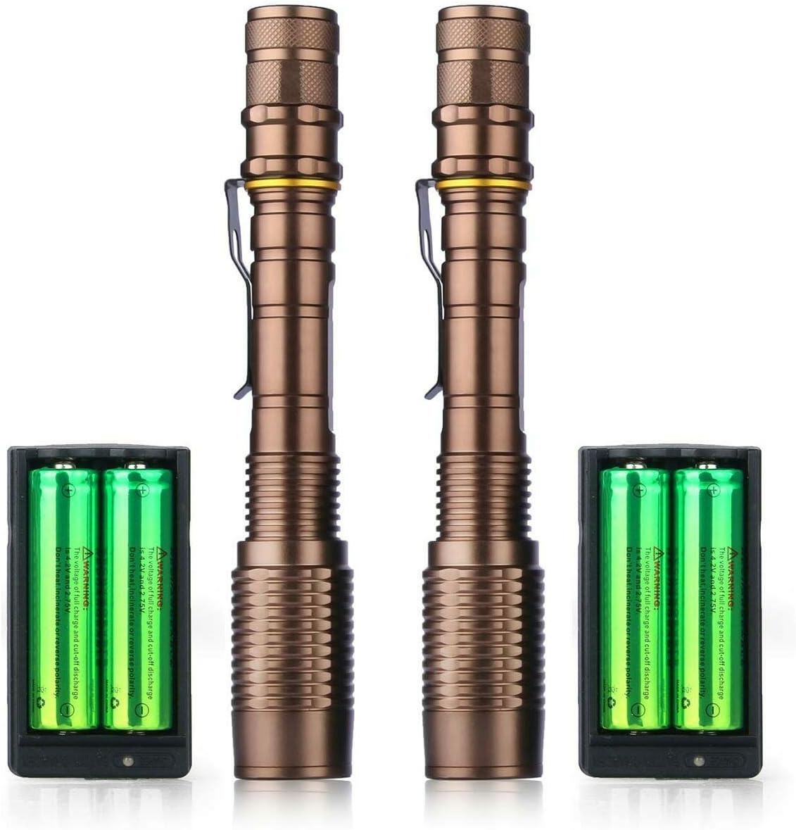 Skywolfeye 2 Pack High Lumens Led Rechargeable Flashlights 8000 LM T6 Military 5 Modes Waterproof Zoomable Tactical Flashlight Torch + 18650 Battery + Charger for Camping Indoor and Outdoor Use
