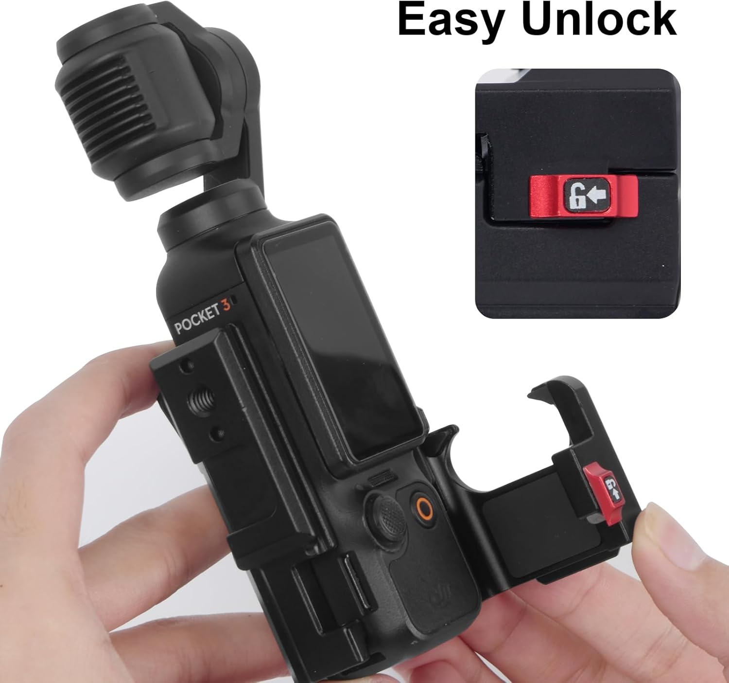 Expansion Adapter for DJI Osmo Pocket 3,Aluminum Protective Cage with 1/4" Screw Holes, Cold Shoe, and Quick-Release for Osmo Action