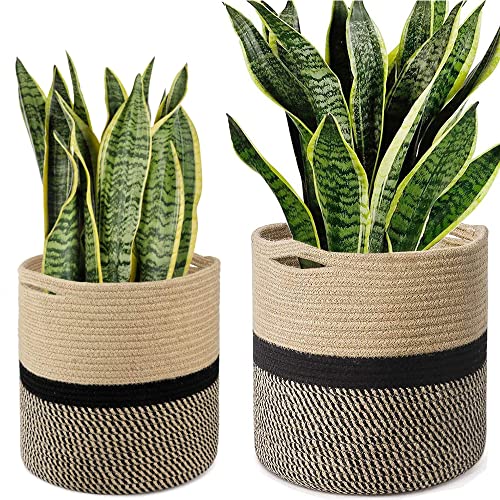 YDQUANI Woven Cotton Rope Plant Basket for Flower Pot Indoor Planters 25 x 25 cm Jute Foldable Storage Basket Organizer Modern Decor Household Laundry Basket - Image 2