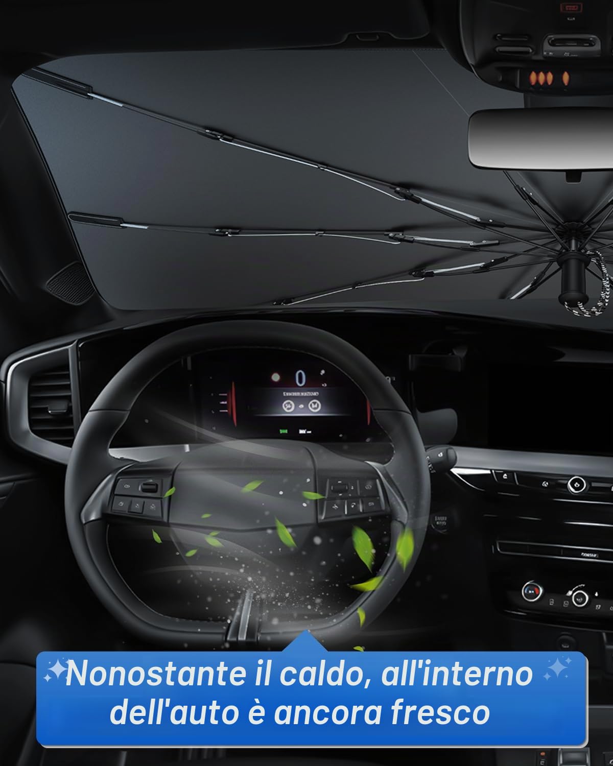 SHAOHAO Compatibile con Opel Mokka B/Opel Mokka E 2021-2026 Parasole per auto Parasole per parabrezza Facile da riporre Maniglia con cordino Protezione UV Accessori parasole