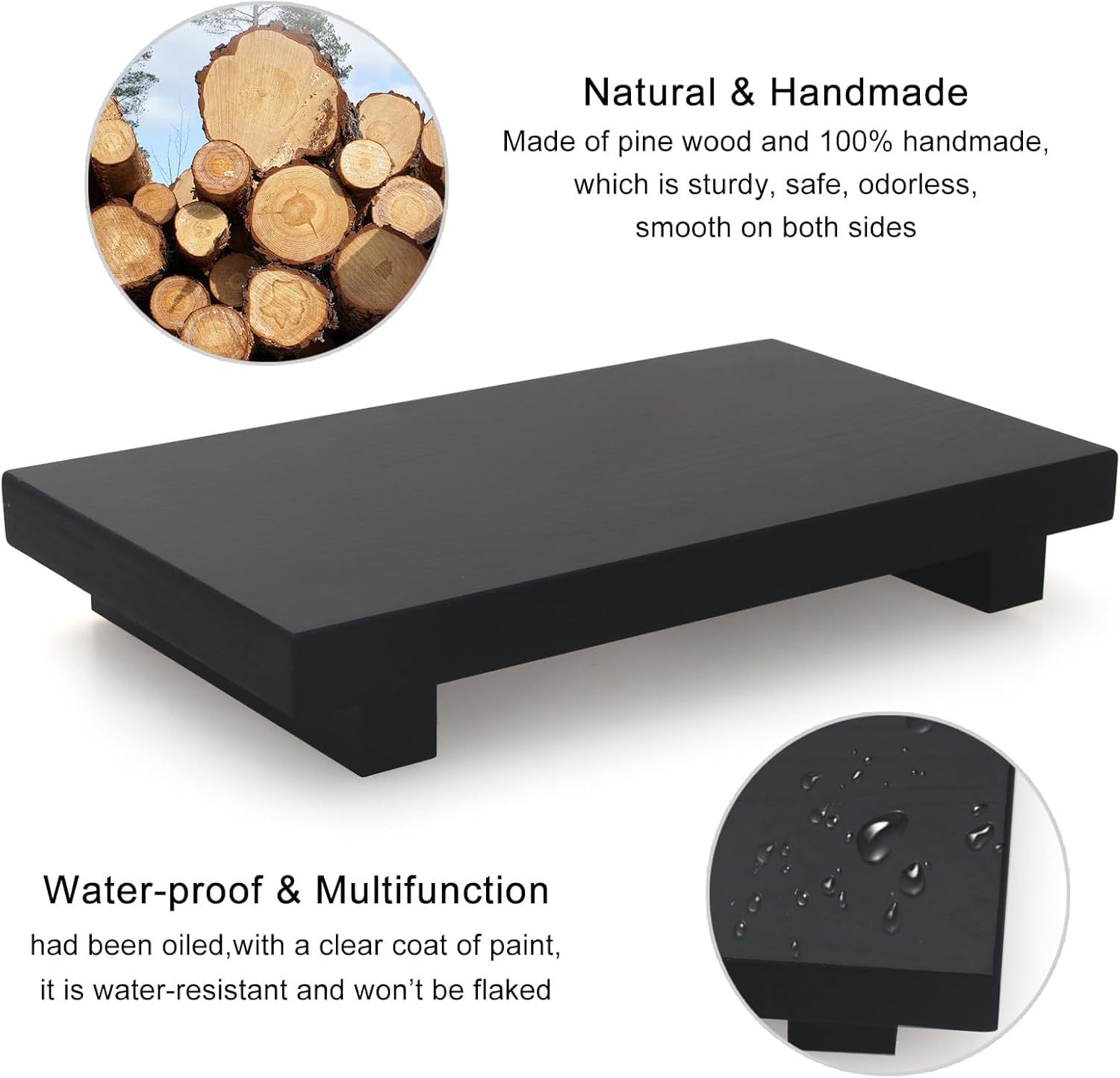 Wood Riser, Small Wooden Soap for Decor, Wood Tray for Vanity, Counter, Sink, Brown, Kitchen Counter (black) - 4