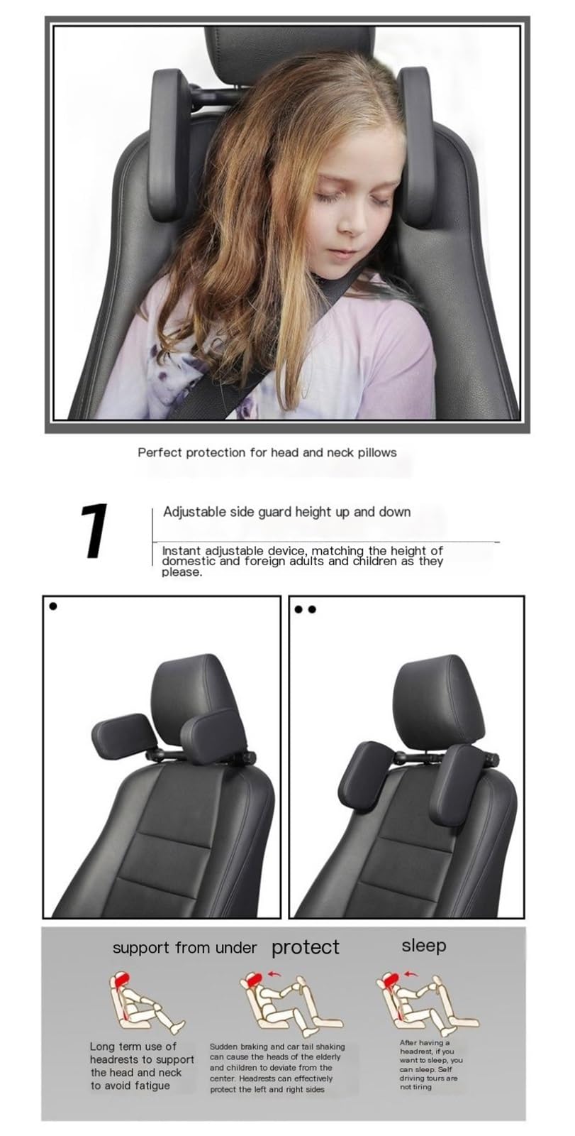 cojín lumbar para viajes Almohada cervical para asiento de coche, almohada dormir lado en viajes, reposacabezas trasero, lateral
