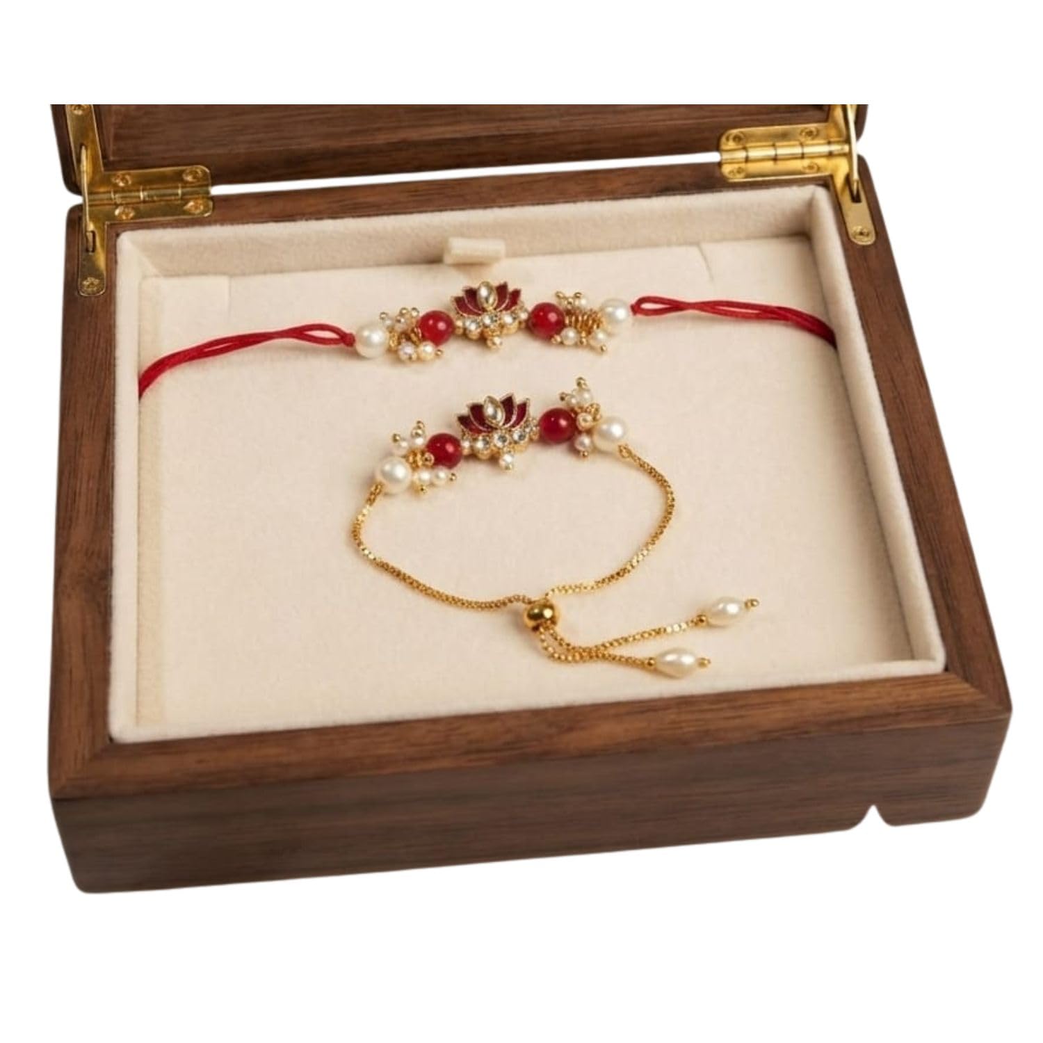 Lotus Designer Rakhi with Pearl Beads and Bracelet Combo for Brother Gift Set-picture-45