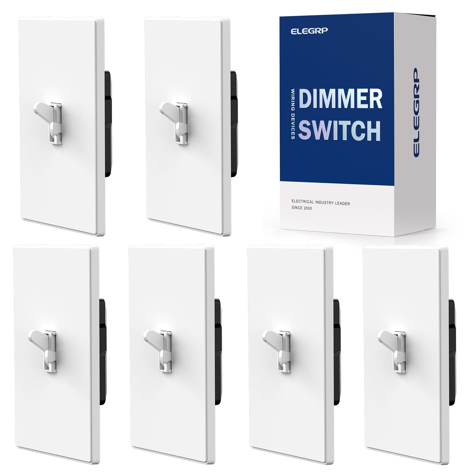 ELEGRP Dimmer digitale per LED dimmerabile, interruttore della luce dimmerabile monopolare o LED a levetta a 3 vie, piastra da parete senza viti inclusa, certificazione UL, confezione da 6, bianco