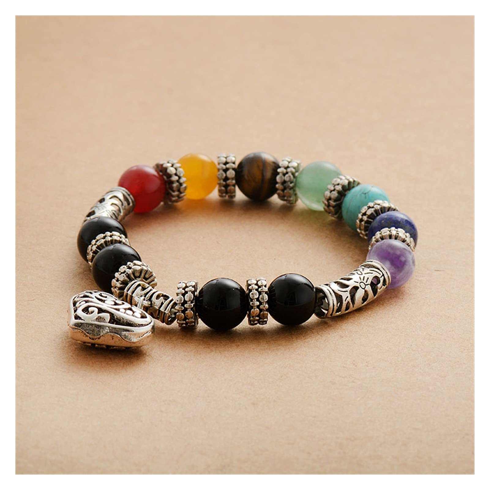 Pulsera de Piedra Natural para Mujer, Pulseras de Equilibrio con Dije de corazón, joyería, Cuentas de Piedra Natural, Pulsera, joyería