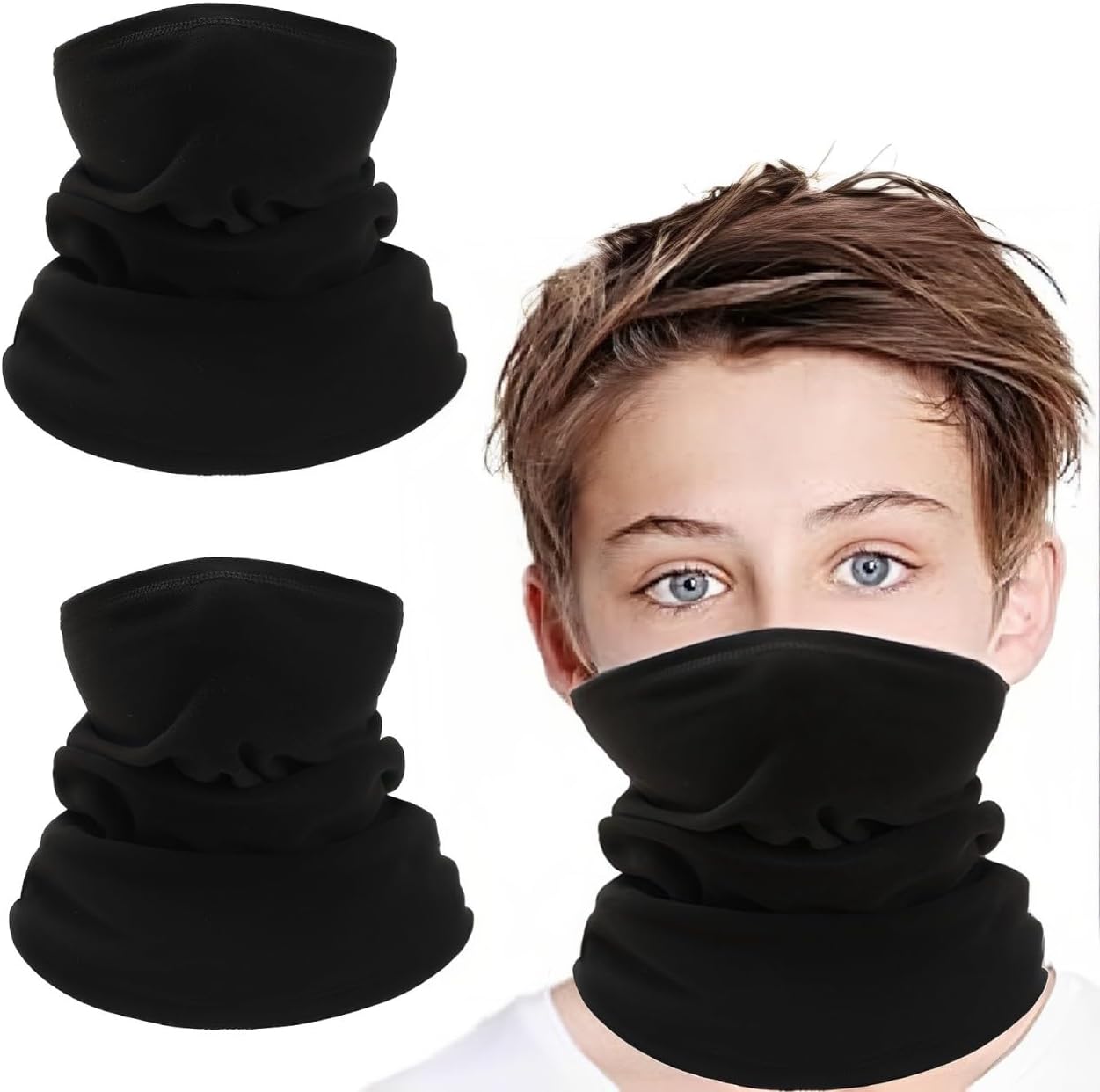 2 Pack Snood, Neck Warmer Kids, Kids Scarf, Fleece Windproof Neck Gaiter Face Covering Mask Scarf Multifunctional Headwear for Boys and Girls Outdoor Sports