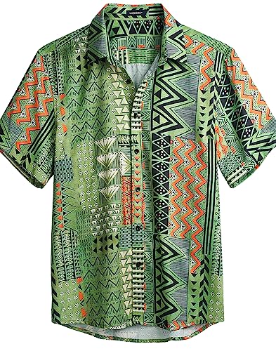 HISDERN Camisas Hawaianas Manga Corta para Hombre Florales Tropicales Camisa Funky Verano Aloha Verde Camisa Playa M