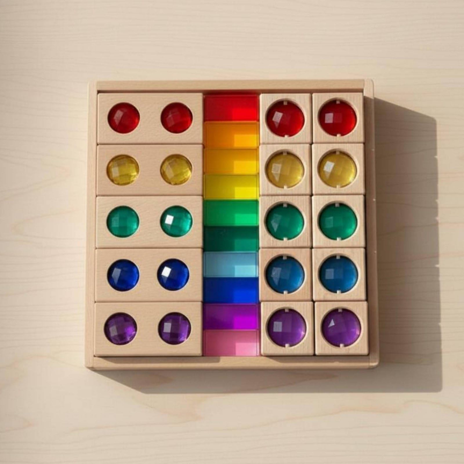 Blocchi Acrilici per Bambini Set di Gemme Cubi Educativi Blocchi Sensoriali Vassoio in Legno Gioco Manipolativo per Riconoscere Colori Forme Pattern Adatti a Scuola Casa Aula