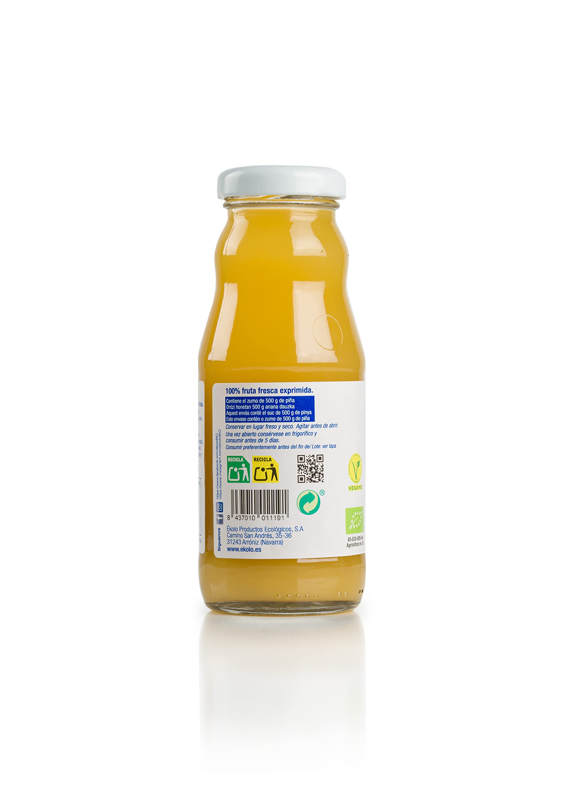 Ekolo Zumo De Piña Ecológico, 100% Exprimido, 12 Botellas * 200Ml 2400 ml