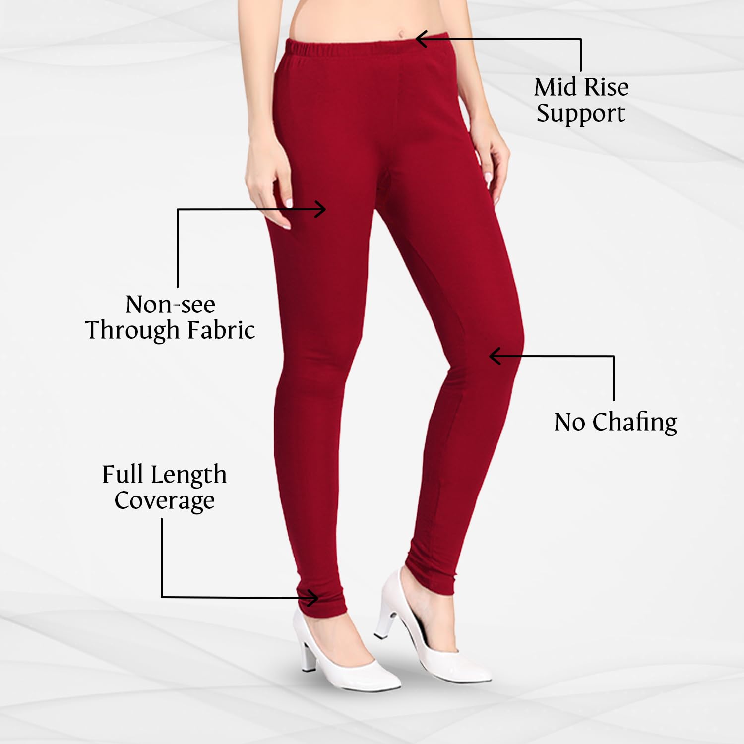 TRASA Women's Slim Fit Ultra Soft Cotton Churidar Leggings - Maroon, Size :- Medium 1