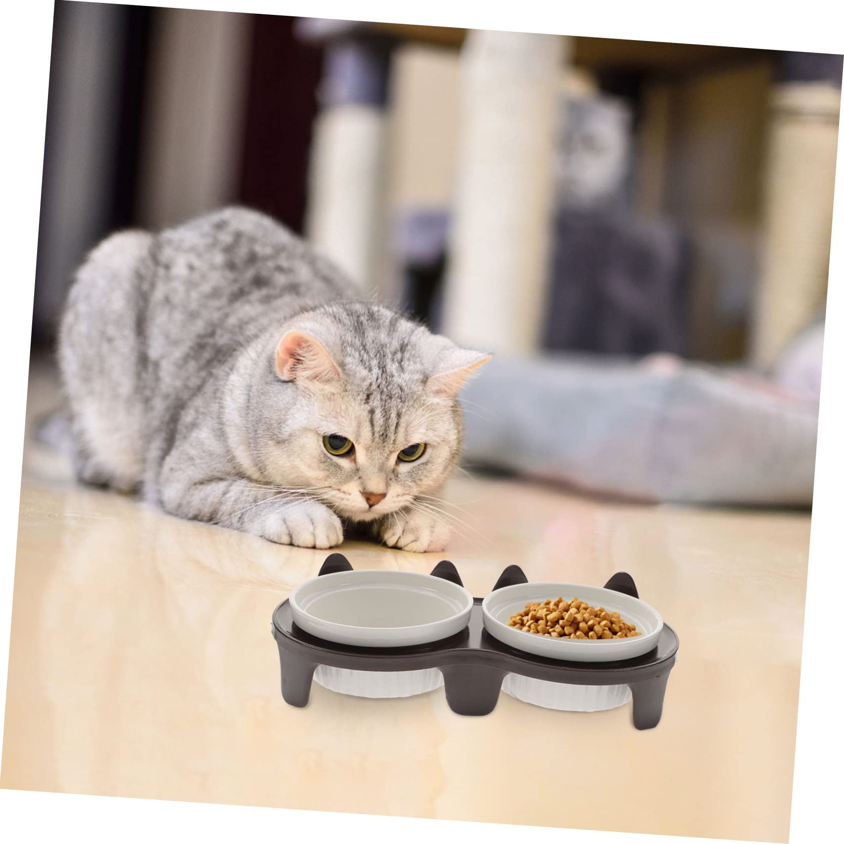 Toyvian Gamelle pour Chat Céramique Double Gamelle de Sol Accessoire pour Animaux de Compagnie Facile à Nettoyer