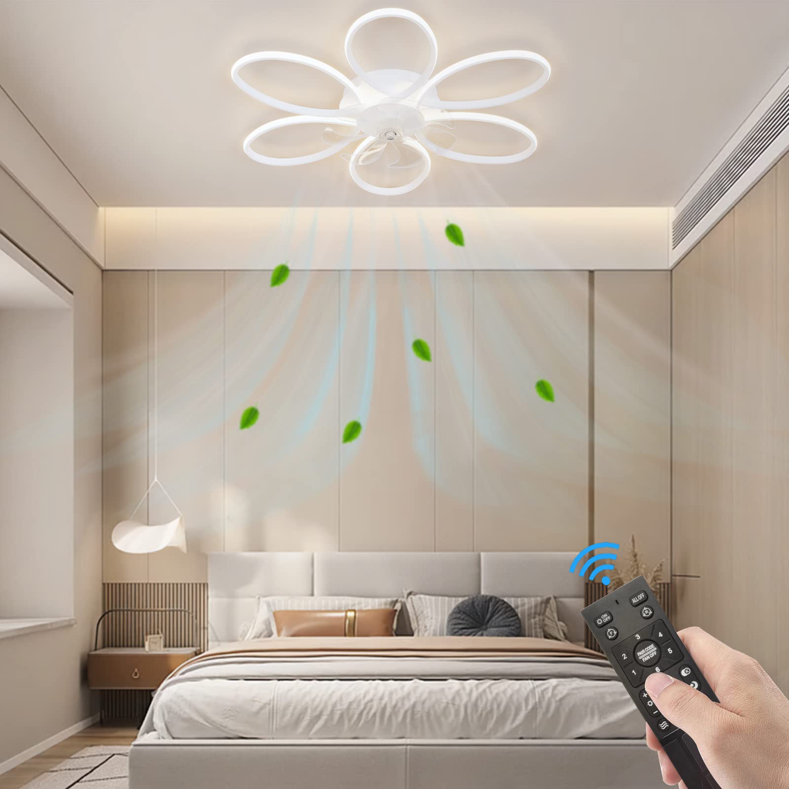 Ventilateur de plafond avec lumière LED télécommande et moteur silencieux 6 vitesses