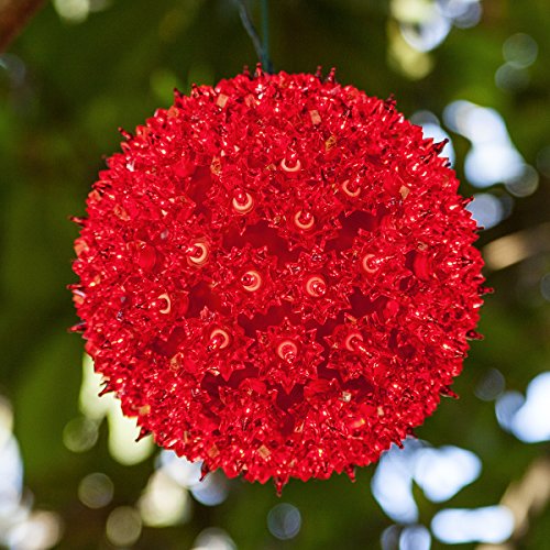 Wintergreen Lighting 6 Inch Red Starlight Sphere, 50 Lights, Indoor-Outdoor Christmas Hanging Ball Light for Decorations, Party, Trees, Porches, Patios, with Stackable Plug, S-Hook