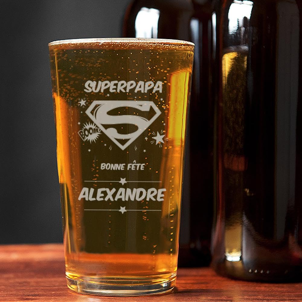 Chope à Bière 50cl Florian "Bas Les Pattes" Lion - Verre Givré Humour Cadeau Anniversaire Apéro