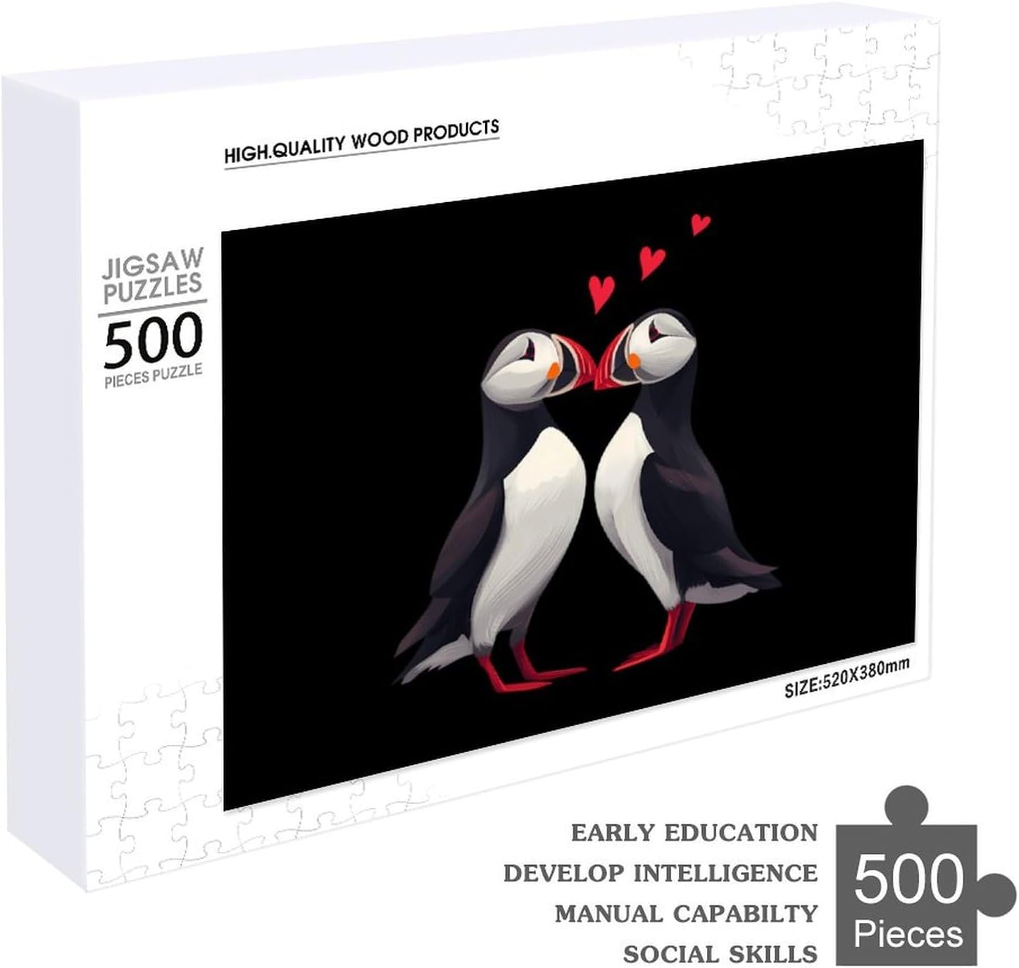 Puffins Wildlife Birds Love Puzzles for Adults 500 PCS Wooden Jigsaw Puzzle Wall Decor Christmas