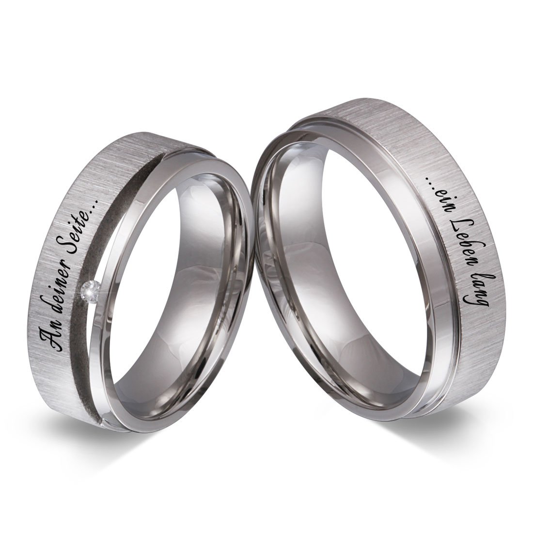 Juwelier Schönschmied Trauringe Partnerringe Eheringe - inkl. WUNSCHGRAVUR - Edelstahl Zirkonia 162HDac - mit AMAZON KONFIGURATOR direkt online gestalten !