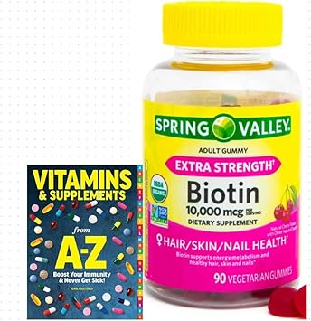 Spring Valley Biotin 10,000mcg Vegetarian Gummy Supplement, 90ct +Better Guide Vitamins Supplements