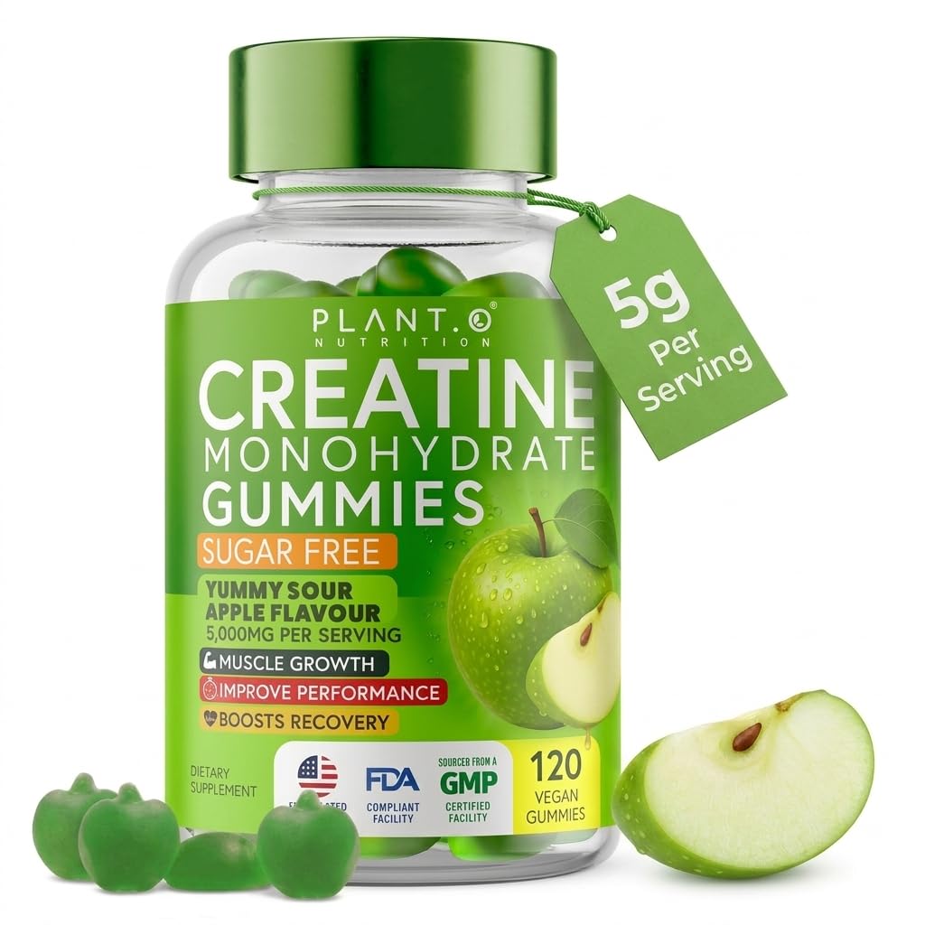 PLANT.O NUTRITION Suplemento de creatina em gomas, creatina monohidratada 5 g, 120 gomas