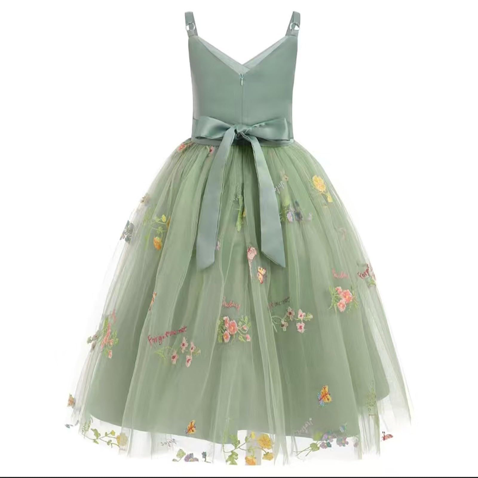 Genérico Vestido de cumpleaños Infantil con Tirantes de Encaje Bordado (3 a 14 años) (Green, 8-10 Years)