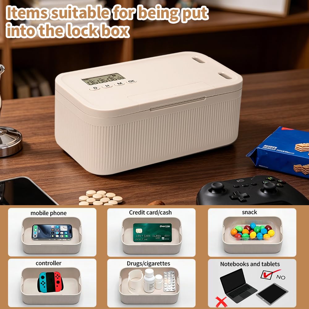 Zeitschloss Box, Safe Timed Lock Box, Handy Safe mit Zeitschloss, Abschließbare Box mit Timern, Alkohol oder andere unerwünschte Versuchungen, Handy Gefängnis für Arbeit and Kinder (Weiß)