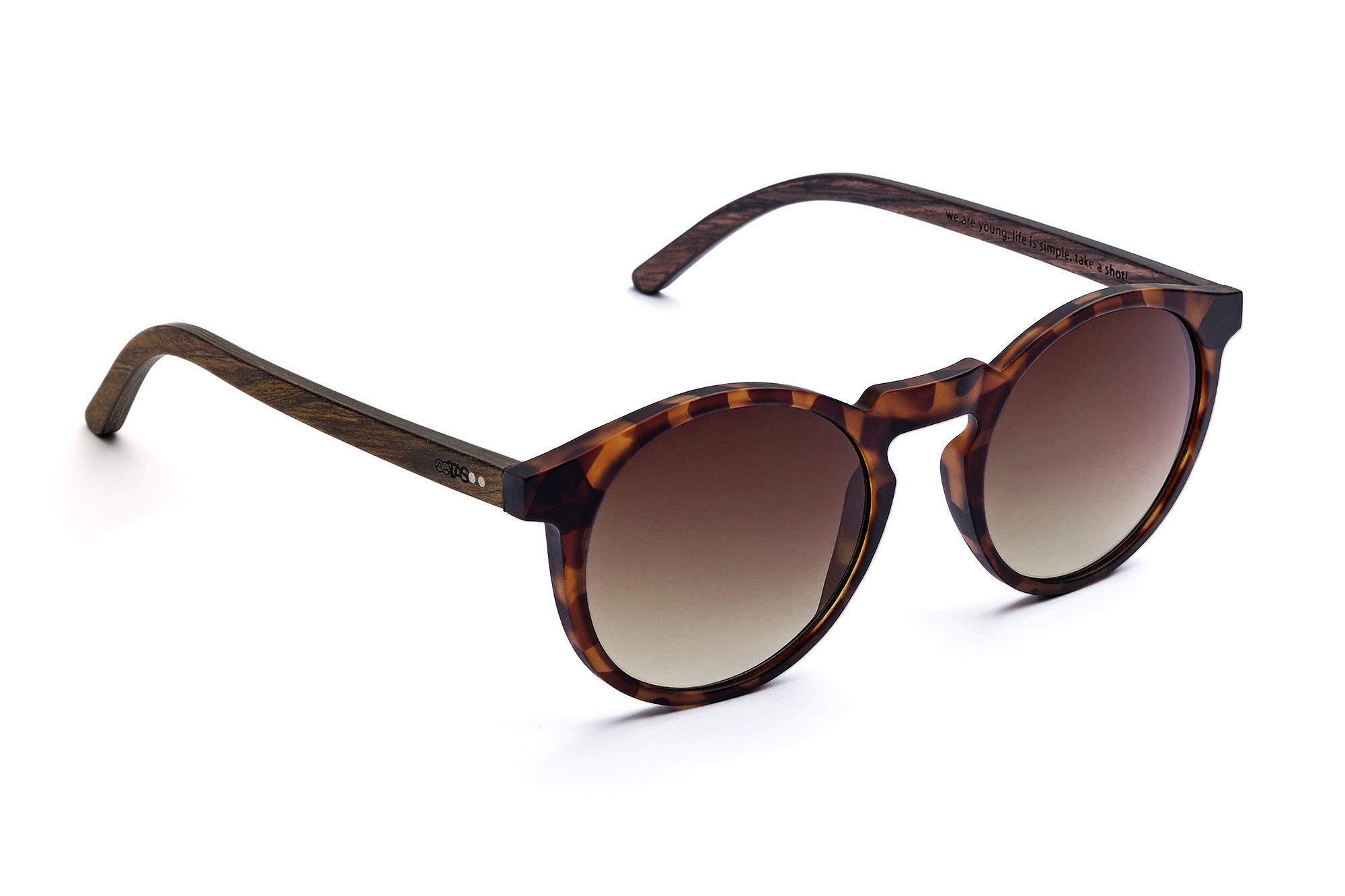 TAKE A SHOT Holz-Sonnenbrille Rund Damen Herren, Schmal Runde Gläser, UV400 - Sonnenbrille Holz
