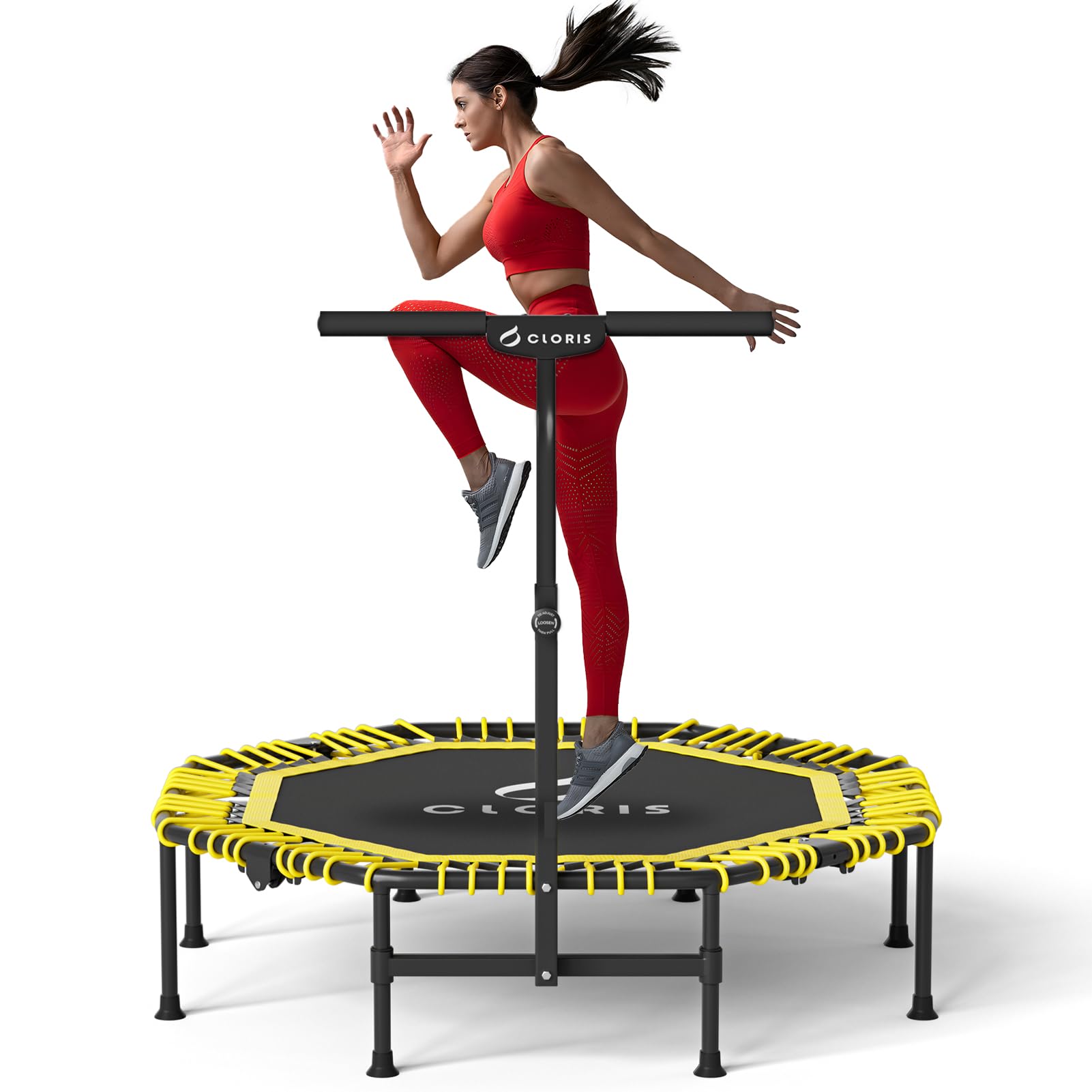 CLORIS 38in/40in/48in Folding Trampoline Mini Rebounder Fitness Trampoline with Adjustable Foam Handle for Kids/Adult, with safty Padded Cover Best Gift for Kids/Adult