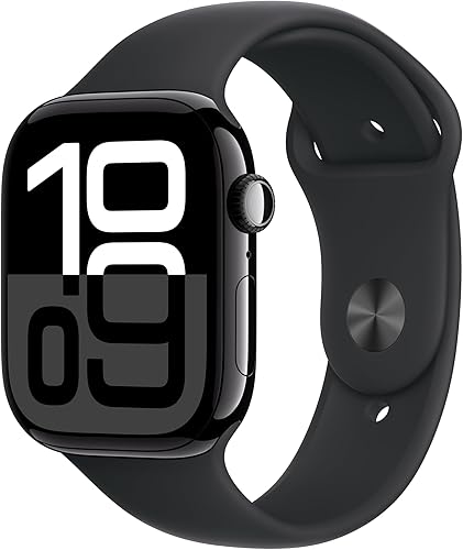 Apple Watch Series 10 (46 mm, GPS) con caja de aluminio negro azabache, con correa deportiva negra, ML monitor de fitness, app de ECG, pantalla