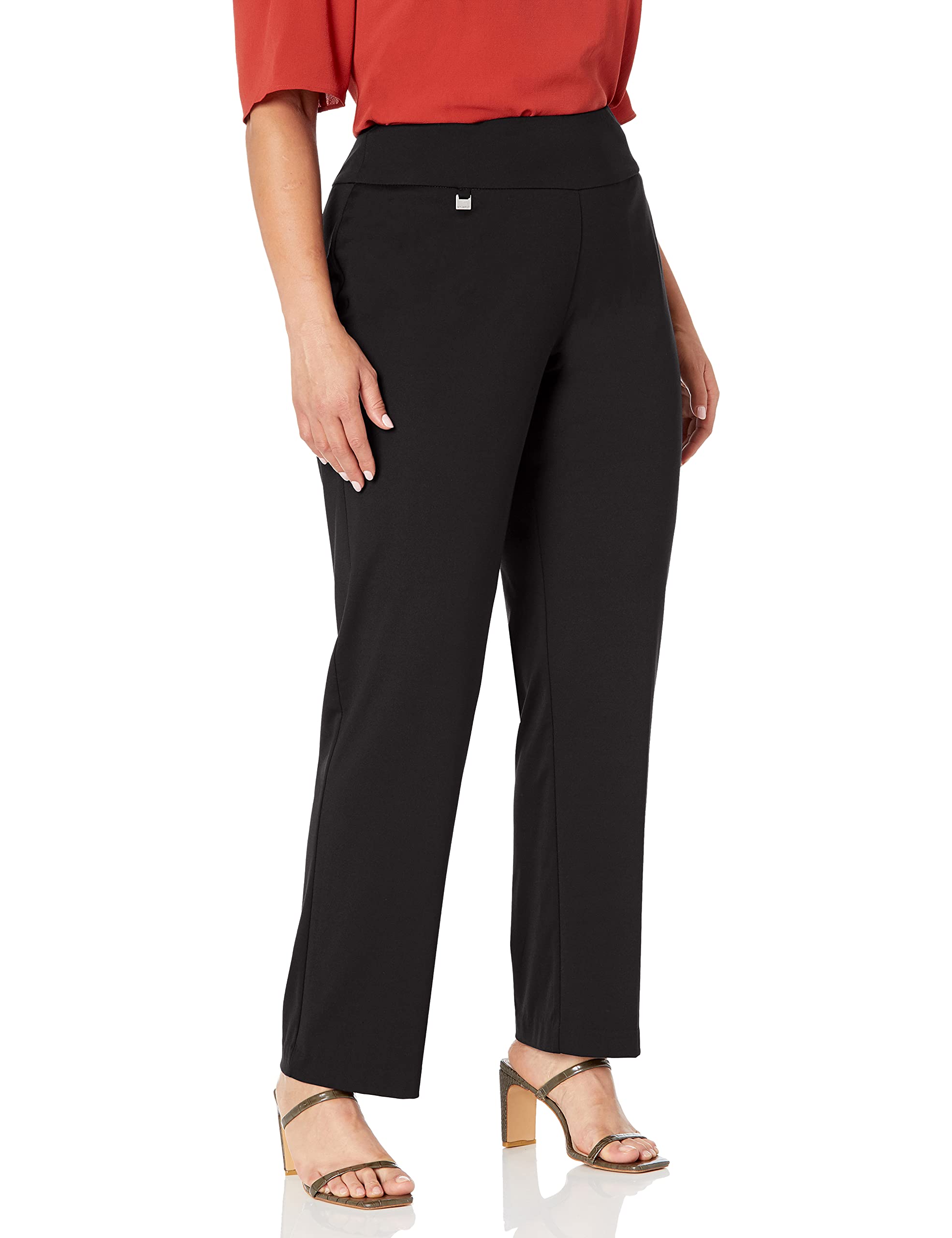 SLIM-SATION Women's Plus Size Pull on Solid Knit Flare Leg Pant with Tummy Panel