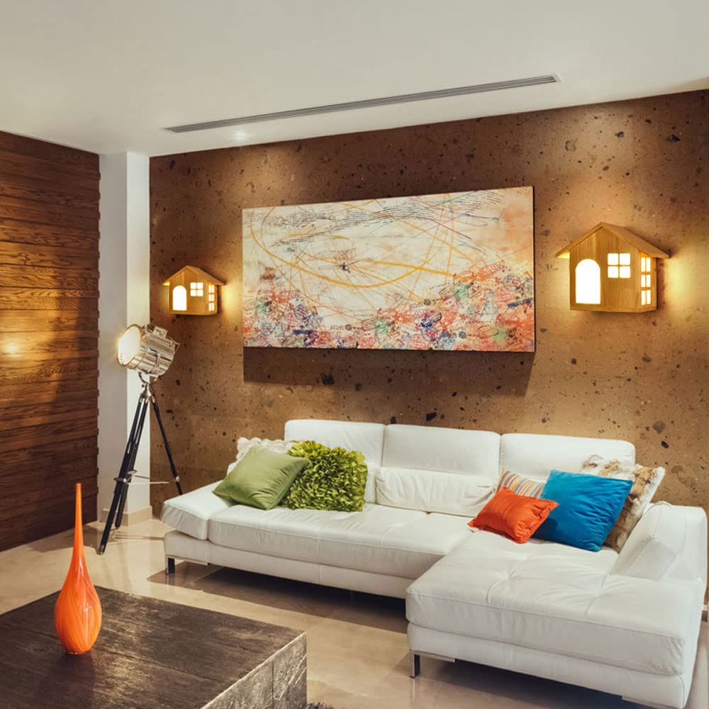 Aplique de pared de madera para habitación de niños Lámpara de pared LED con forma de casa Lámpara de montaje en pared, 12W Accesorio de iluminación para cabecera infantil, Luz de noche para guardería
